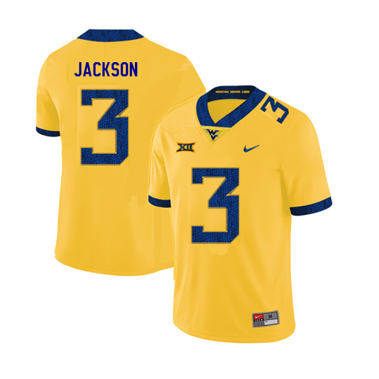 2019 Men #3 Trent Jackson West Virginia Mountaineers College Football Jerseys Sale-Yellow